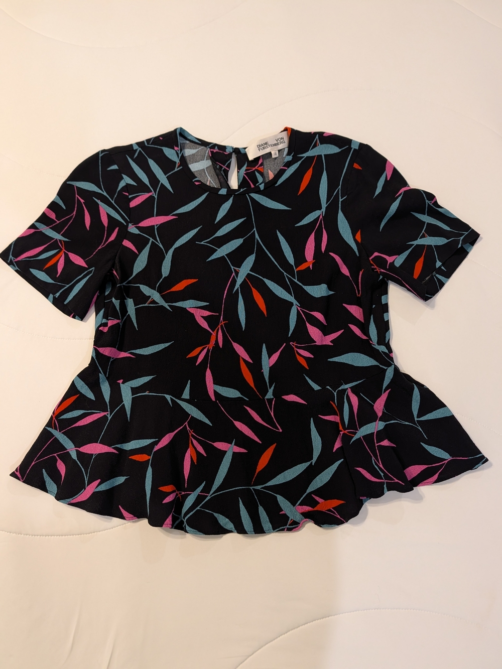 Diane von Furstenberg DVF Orilla Peplum Top XS Twisting Leaves Crepe $198